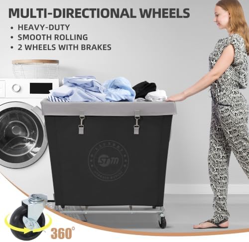 STORAGE MANIAC Commercial Laundry Hamper with Heavy Duty Steel Frame, 320 L Industrial Laundry Basket Cart with Wheels for Hotel, Home, Laundry Room, 31.7''L x 19.3''W x 30.91''H, Large Black - Image 5