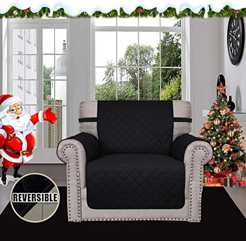 Easy-Going Reversible Couch Cover, Small Chair, Black/Beige - Image 2