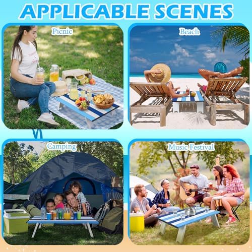 CroBlissful Beach Table Folding Camping Portable Table Striped White Aluminum Side with Carry Bag for Summer Camping Picnics and Outdoor Activities(22x16x5 in,Navy Blue) - Image 6