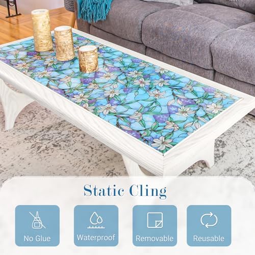 rabbitgoo Stained Glass Window Privacy Film, Blue Lily, 17.5" X 157.4" - Image 5