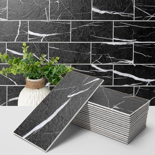 Art3d 102-Pack Peel and Stick Backsplash on Subway Tile, Black Marble by Art3d