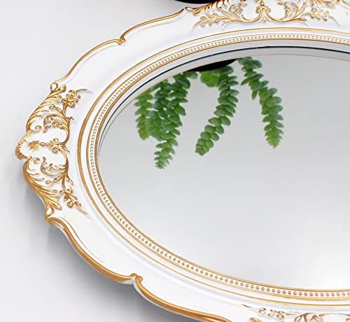 YCHMIR Vintage Decorative Wall Mirror 14.8 x 13.1 Inch Oval Mirror White - Image 4