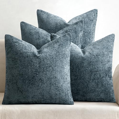 MIULEE Soft Decorative Chenille Pillow Covers Navy Blue 18x18 Pack of 4 by MIULEE