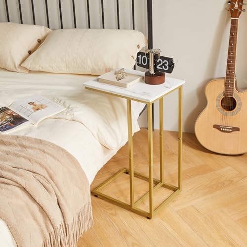 Aibiju Small Side Tables C Shaped, End Table, Small Table Stand for Living Room Bedroom, Little Bedside Table Faux Marble+Gold YD-TM051G - Image 6