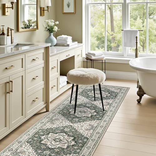 Hallway Runner Rug: 2.6x8 Kitchen Rugs for Living Room Green Ivory - Image 6