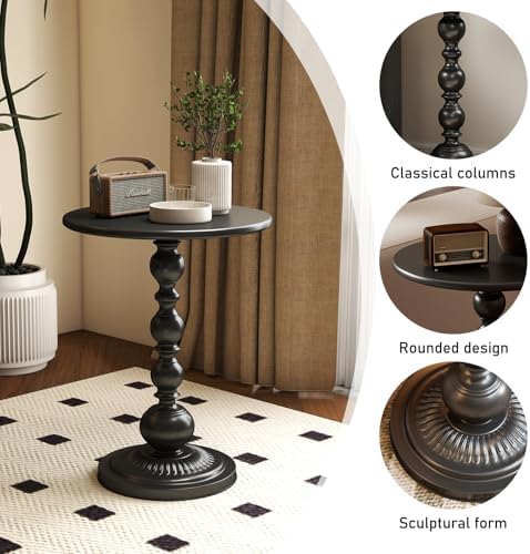 Metal Small End Table,Round Side Table for Living Room,Black,13.8" Lx20.5”H - Image 4
