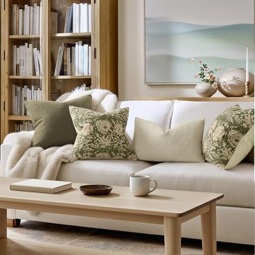 Vintage Floral Print Throw Pillow Covers 24x24 Set of 2 Neutral Modern Farmhouse Pillowcases Accent Decorative Cushion Covers Boho Home Decor for Couch Sofa Chair Bed Living Room, Olive Green - Image 5