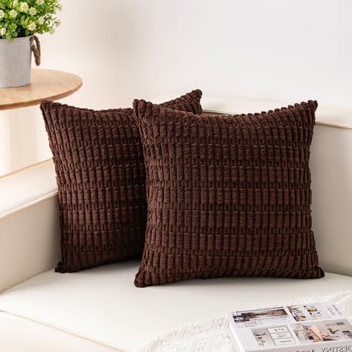Pack of 2 Corduroy Decorative Throw Pillow Covers 22x22 Inch, Dark Brown by Unknown