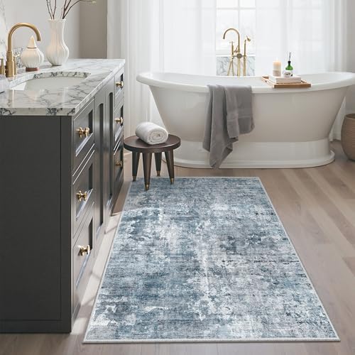 Soalmost Abstract 3x4 Rugs, Small Washable Area Rug for Entryway Blue/Grey by Soalmost