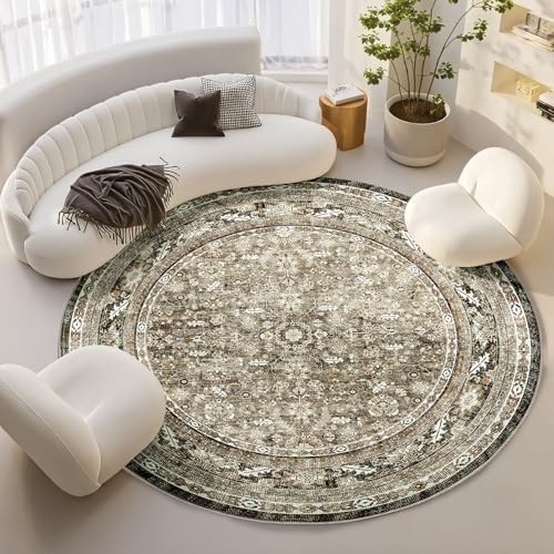 OPPODREAM Vintage Brown Area Rugs 6' Round, Washable Rug for Living Room by OPPODREAM