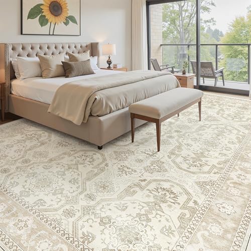 Soalmost 10x14 Area Rugs for Living Room Washable Rug Non-Slip Beige/Brown - Image 4