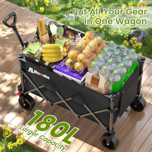 Blomoba Collapsible Wagon Cart with Wheels, 330lbs Heavy Duty Wagon, Black - Image 2