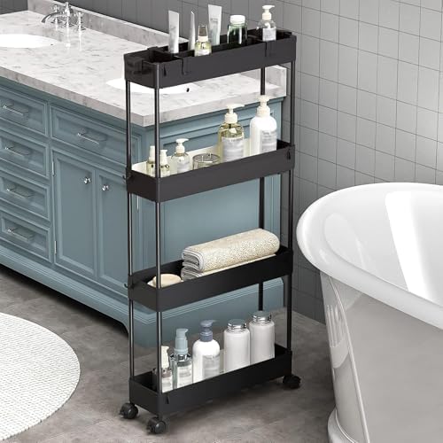 SPACELEAD 2-piece Set Slim Storage Cart 3 Tier,Bathroom Organizer Rolling Utility,Mobile Shelving Unit Slide Out for Office, Kitchen, Laundry Room & Narrow Places - Image 5