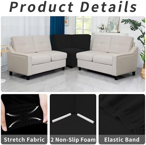 Easy-Going Stretch Soft Sectional Corner Sofa Couch Slipcover Black - Image 4