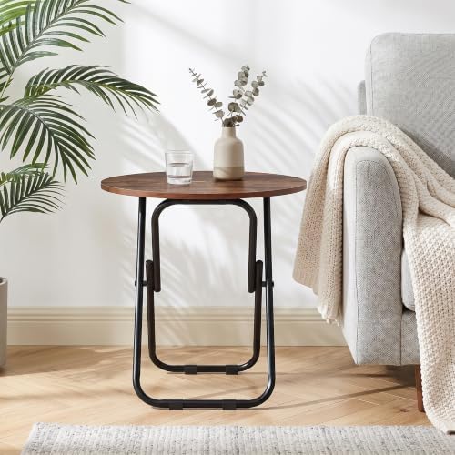 VECELO Patio Outdoor Side Table,17.7 inch Small Folding Table Round Waterproof Wood Table, Foldable Anti-Rust Metal Legs Snack Desk for Garden Balcony,Yard,Living Room - Image 6