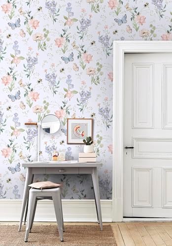 Vinjiasin 17.3"x 393.7" Wallpaper Peel and Stick Colorful Floral Contact Paper Flower Leaf Butterfly Wall Paper for Bedroom Bathroom Self Adhesive Removable - Image 4
