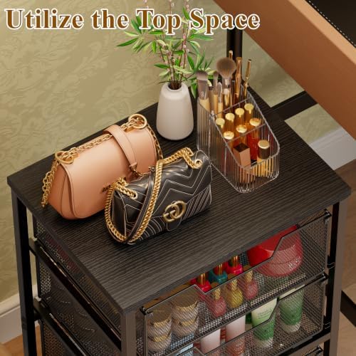 Storage Drawer Cart with Wood Top, 150 LBS Heavy Duty Metal Mesh Drawer Unit, Rolling Organizer with Anti-Drop Tracks for Closet, Bedroom Vanity, Kitchen Pantry, Office, Bathroom - Image 5