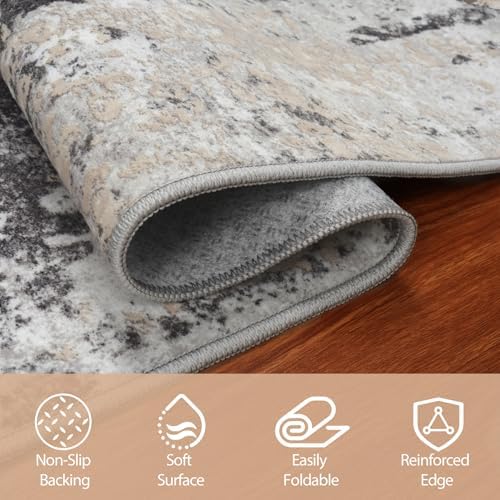 Round Rug 5ft Washable Rug for Dining Room Living Room Black Grey Gold - Image 7