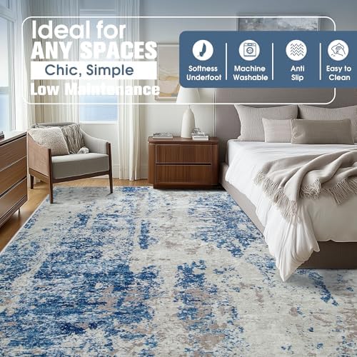 10x14 Area Rugs for Living Room Washable Dining Room Blue Grey White - Image 2