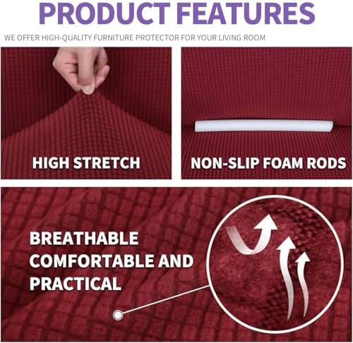 ZNSAYOTX Super Stretch Chair Slipcover Universal Sofa Chair Covers for Living Room Dogs Pet Furniture Protector Spandex Armchair Slipcovers with Anti Slip Foam Sticks (Wine Red, Chair) - Image 4