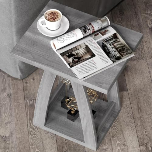 FROMJBEST End Tables Living Room, Side Table, Grey End Table Set of 2 - Image 4