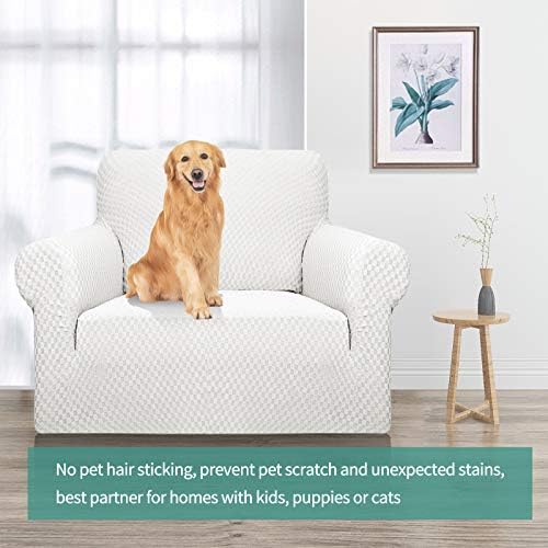 YEMYHOM Couch Cover Latest Jacquard Design High Stretch Sofa Chair Covers for Living Room, Pet Dog Cat Proof Armchair Slipcover Non Slip Magic Elastic Furniture Protector (Small, White) - Image 2