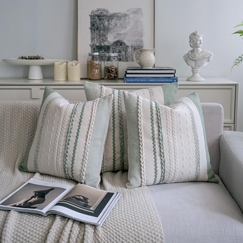 Cethom Boho Throw Pillow Covers 18x18 Inch Set of 2, Sage Green Textured Decorative Couch Pillow Cases for Farmhouse Home Decor, Accent Cushion Cover for Sofa, Bed, Living Room, Bedroom - Image 3