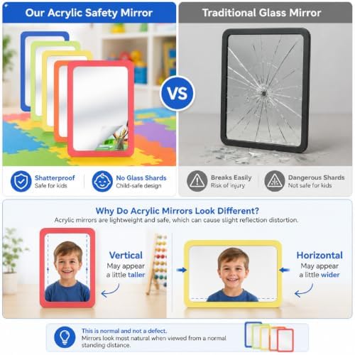 Dandat 10 Pcs 6x4 Shatter Proof Unbreakable Kids Mirrors, Bright Colors - Image 3