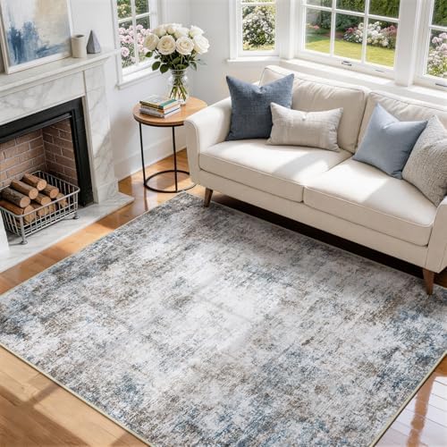 5x7 Area Rugs for Living Room Washable Bedroom Dining Room Brown Blue by Aelenmu