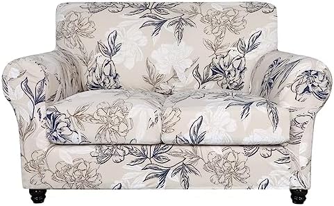 SearchI Stretch Sofa Cover Printed Couch Cover, Floral Pattern 3 Pieces Loveseat Slipcover with 2 Separate Cushion Cover, Washable Furniture Protector for Living Room(Loveseat, Flower Shadow) by SearchI