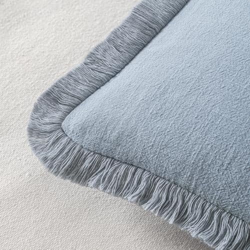 MIULEE Linen Fringe Decorative Euro Throw Pillow Covers Light Blue 26x26 - Image 3