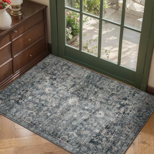 Rugxara 2x3 Entryway Rug Door Mat, Washable Samll Rug, Non Slip, Blue by Rugxara