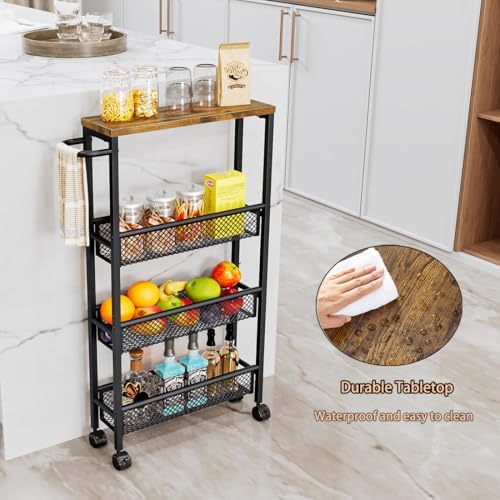 AZERPIAN Slim Rolling Cart 4 Tier Narrow Storage Cart on Wheels with Handle - Image 3