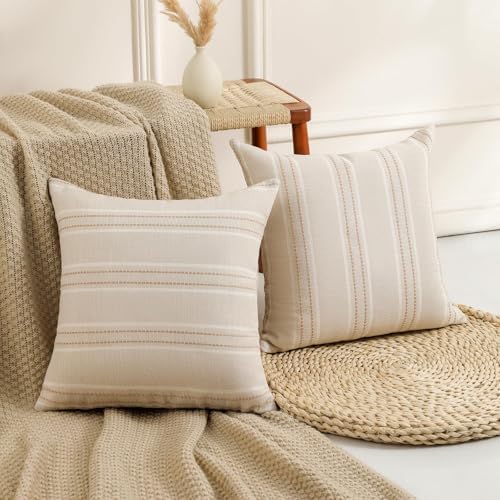 Hckot Decorative Khaki Pillow Covers 18x18 Striped Throw Pillows - Image 2