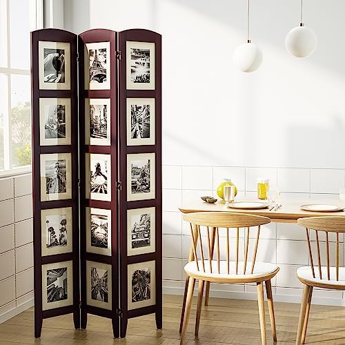 SZQINJI 3 Panel Photo Room Divider Screen, Walnut - Image 2