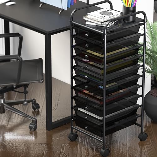Simple Houseware 10 Drawers Rolling Utility Cart Organizer, Black - Image 2