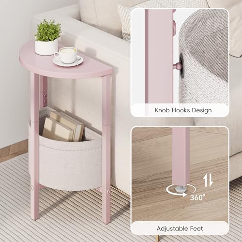 Vagusicc Small Round Side Table, Accent End Table with Storage Basket, Set of 2 Half Round Coffee Table End Table, Half Moon Bedside Table, Modern Nightstand Couch Table for Living Room Bedroom, Pink - Image 6