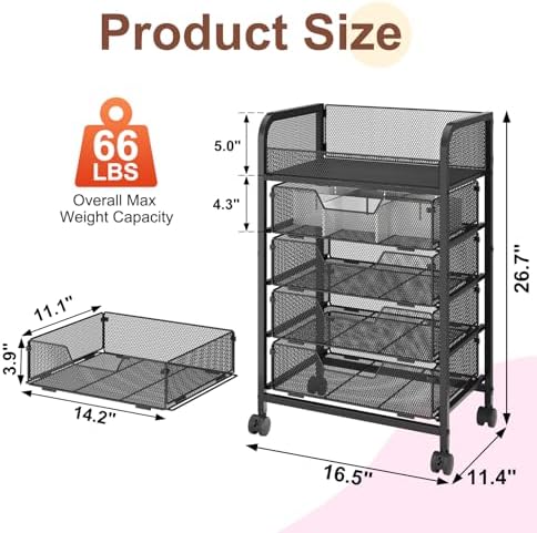 Hongtamoya Makeup Cart Organizer with 4 Drawers, Vanity Storage Organizer, Large Floor Skincare Organizers Cosmetics Display Cases for Skin Care Perfume Nail Polish, Black - Image 6