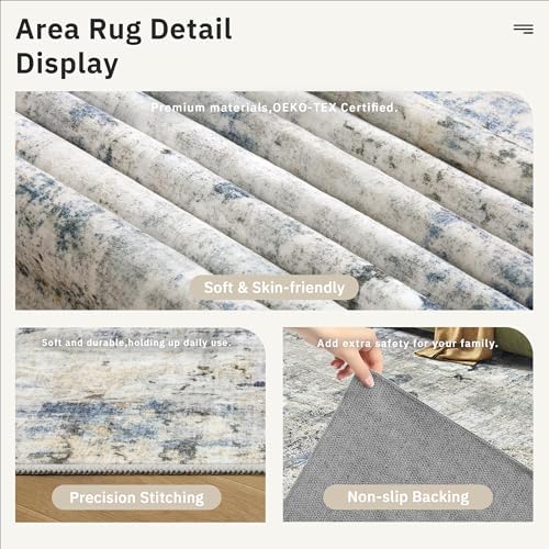 Soalmost Abstract Rug 8x10 Large Living Room Area Rugs Washable Blue/Yellow - Image 6