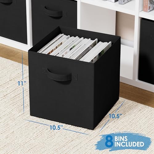 Storage Cubes Pack Of 8 - Standard Size Cube Storage Bin 10.5x10.5x11 With Dual Handles For Easy Carrying- Fabric Storage Bins Collapsible (Black) - Image 2