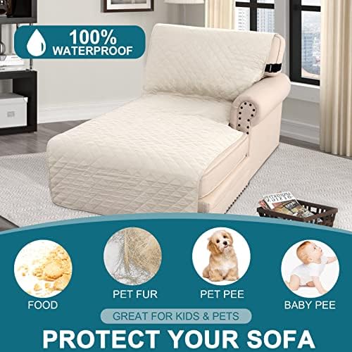Turquoize 100% Waterproof Sofa Covers Chaise Lounge L Shape Sofa Protector Slip Cover Triple Non-Slip Sofa Slipcover for Sectional Couch Cover for Pets, Kids (Chaise, Ivory) - Image 2