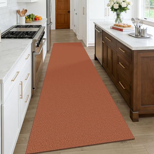 KOZYFLY Orange Runners Rugs for Hallway 3x10, Wide Washable Runner Rug, Woven Non Slip Kitchen Runner, Braided Entryway Rug, Floor Carpet for Entry, Aisle, Hall, Burnt Orange/Tan - Image 2