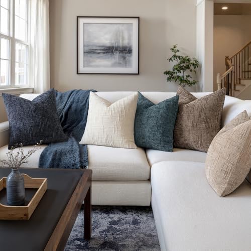 MIULEE Chenille Textured Throw Pillow Covers Blue 20x20 Set of 2 - Image 5