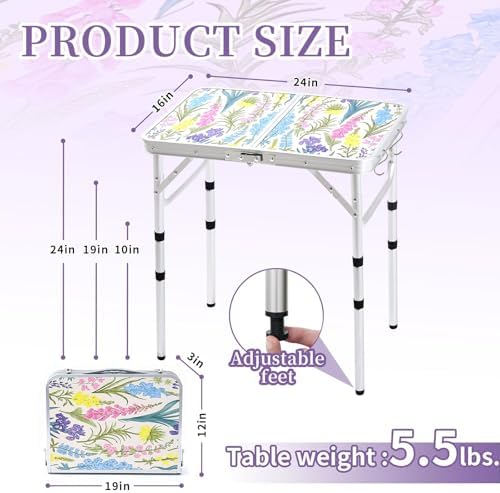 Yriuat Folding Camping Table 2ft Portable Picnic Table, Blooming Floral - Image 3