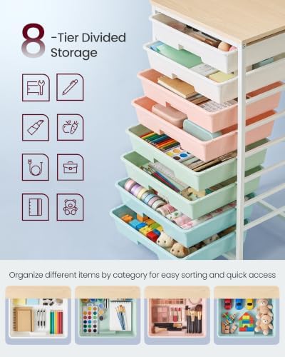 VASAGLE Rolling Cart with Drawers, Craft Organizers and Storage, Multicolor - Image 6