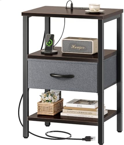 SUPERJARE Nightstand with Charging Station, USB-C Port, Bedside Table by SUPERJARE