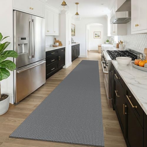 KOZYFLY 3x16 Runners Rugs for Hallway, Extra Long Washable Runner Rug, Non Slip Rubber Backed Kitchen Runner, Cotton Entryway Rug, Floor Carpet for Entry, Aisle, Hall, Grey/Dark Grey - Image 2