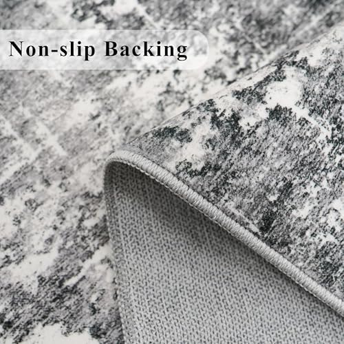 2x6 Abstract Kitchen Runner Rug - Washable Non-Slip Hallway Bedroom Carpet Low Pile Laundry Entryway Rugs with Non Slip Rubber Backing Modern Home Decor Mat for Dining Room Bathroom (2x6 Black/Grey) - Image 6
