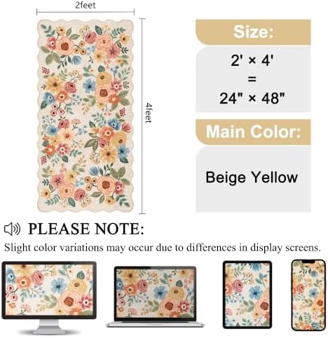 DUKINO 2x4 Rug for Entryway, Floral Washable Kitchen Rugs, Beige Yellow - Image 2