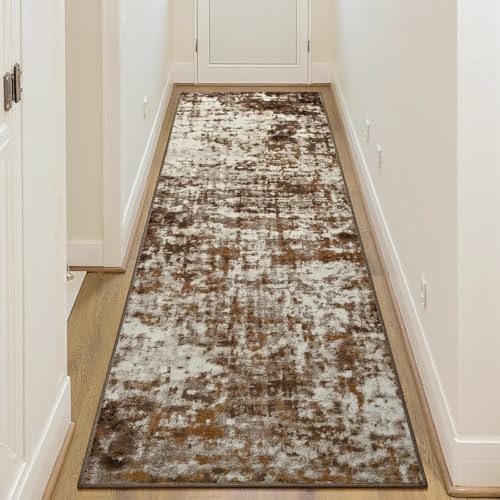 2x6 Washable Runner Rug Non Slip Runners for Hallway, Kitchen Soft Stain Resistant Floor Carpet with Rubber Backing Abstract Rugs for Entryway, Bedroom, Bathroom, Laundry Room, Brown - Image 4